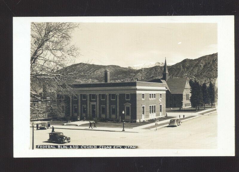 RPPC CEDAR CITY UTAH DOWNTOWN STREET SCENE OLD CARS REAL PHOTO POSTCARD UT.