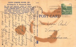 Linen Postcard Cain's Lobster House in North Weymouth, Massachusetts~117663 