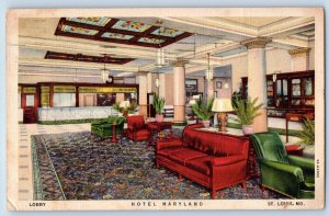 St. Louis Missouri Postcard Hotel Maryland Interior View Building 1936 Vintage