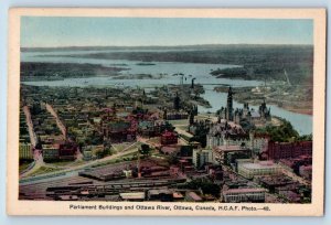 Ottawa Ontario Canada Postcard Parliament Buildings Ottawa River c1930's