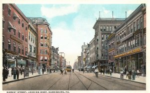 Vintage Postcard 1920's Market Street Looking West Harrisburg Pennsylvania PA