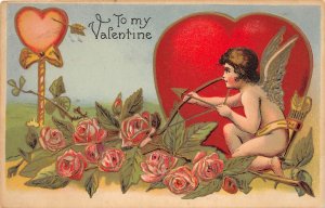 G2/ Valentine's Day Love Postcard c1910 Cupid Target Arrow Heart 14