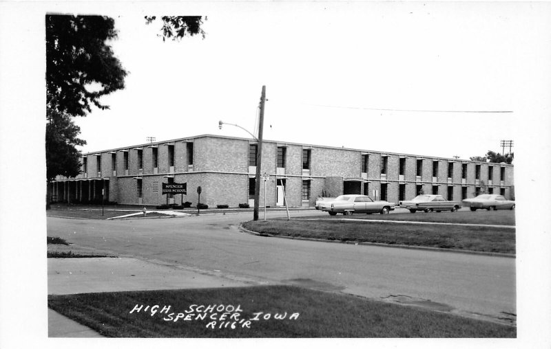 G33/ Spencer Iowa RPPC Postcard c1950s High School Building