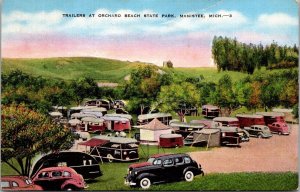 Trailers at Orchard Beach State Park, Manistee MI c1940s Vintage Postcard V50