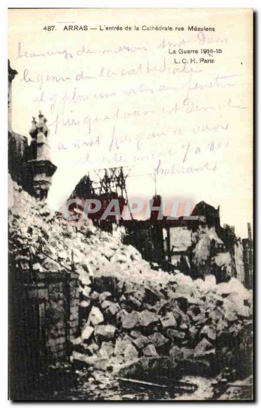 Old Postcard Arras The entrance to the Cathedral Street Meaulens Army