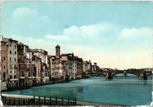 postcard Florence, Italy - A View to the Arno with the bridge of St. Trinita