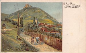 WIEN AUSTRIA~GRUSS vom LEOPOLDSBERG-FAHRRAD-BICYCLE~1900s ARTIST POSTCARD