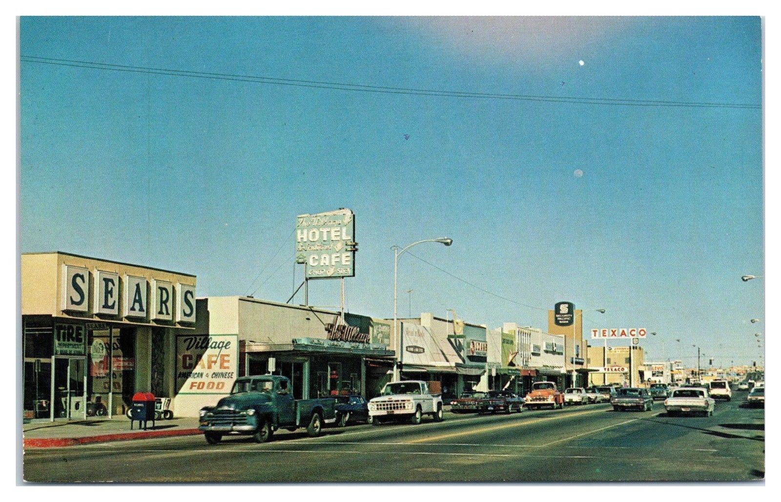 1960s Barstow, CA Sears Village Cafe Chinese Food Security Pacific Bank