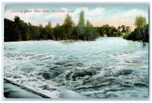 c1910 Looking Down West River Waterfalls Humboldt Iowa Vintage Antique Postcard