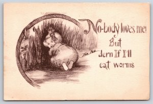 Cobb Shinn~Nobody Loves Me But Dern If I'll Eat Worms~Girl In Frame~Vtg Postcard