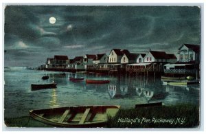 1909 Holland's Pier Rockaway Boats Long Island New York NY Posted Moon Postcard