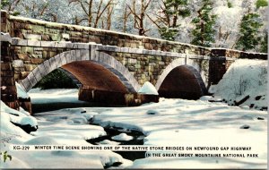 Winter Time Scene Native Stone Bridges Newfound Gap Hwy Great Smoky Mts Postcard 