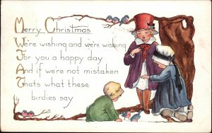 Whitney Christmas Little Girls With Blue Birds Bluebirds Vintage Postcard