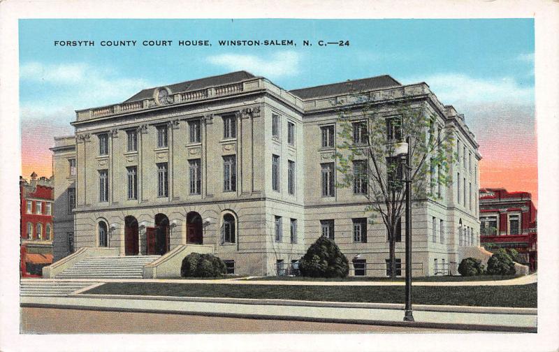 Forsyth County Court House, Winston-Salem, N.C.,  Early Postcard, Unused