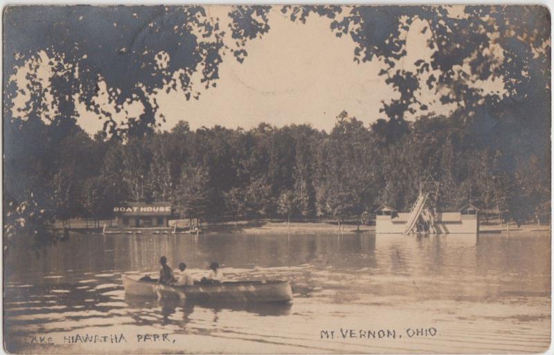 Ohio Real Photo RPPC Postcard MOUNT MT VERNON 1909 LAKE HIAWATHA Slide Boat 