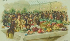 1880's Victorian Trade Card Crowd People Banquet Table Of Fruit P83