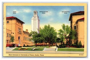 Main Entrance University of Texas Austin TX LInen Postcard O20