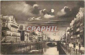 Old Postcard Rennes Quays Moonlight