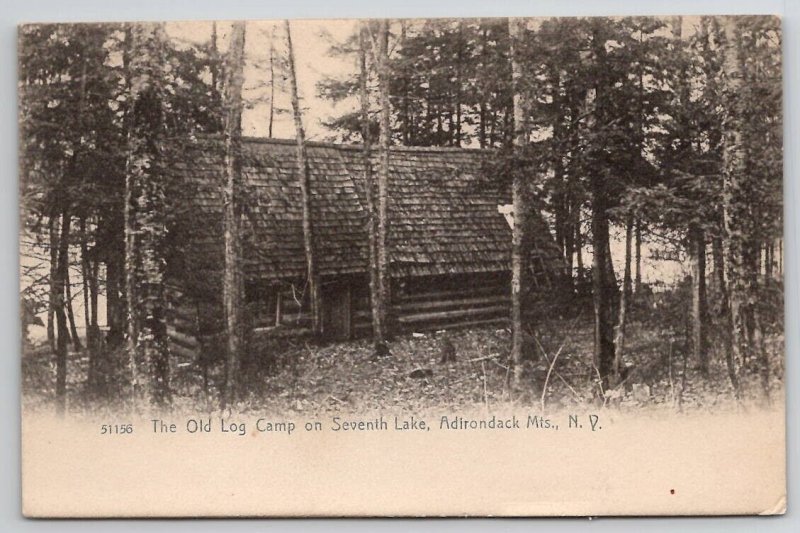 Adirondack Mts NY The Old Log Cabin on Seventh Lake c1907 Postcard F30