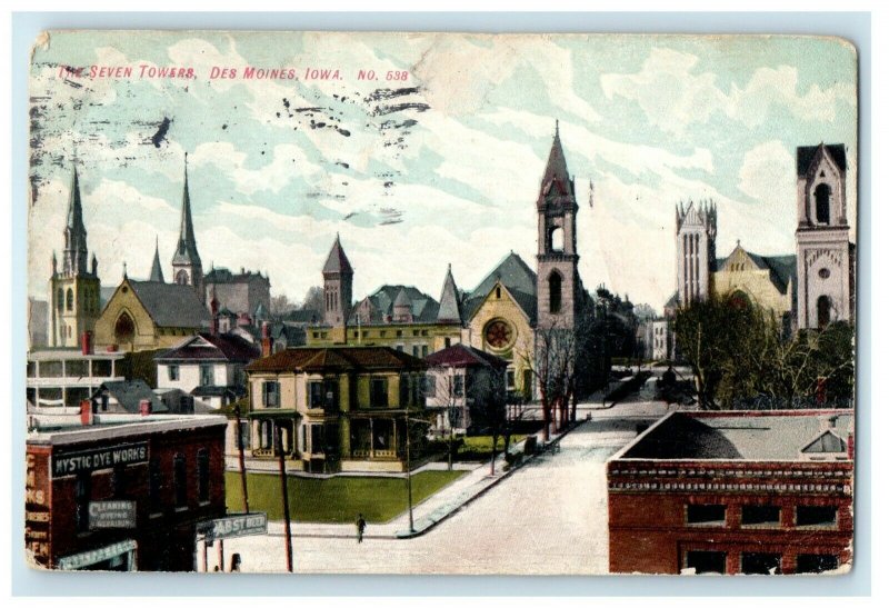 1909 View Of The Seven Towers Des Moines Iowa IA Posted Antique Postcard