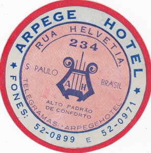 Brasil Sao Paulo Arpege Hotel Vintage Luggage Label sk2674