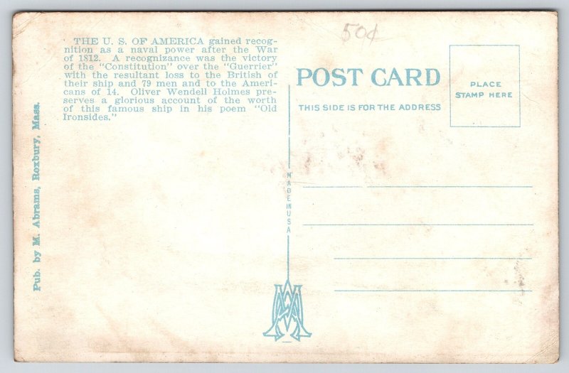 Boston Massachusetts~Old Ironsides Constitution Sailing Ship~1920s Postcard