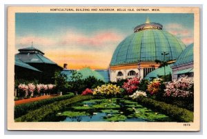 Belle Isle Horticultural Building Detroit  Michigan MI Linen Postcard Y13