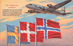 Advertising Postcard, Scandinavian Airlines System Airplane, Flags