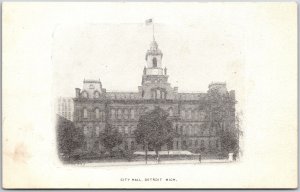 City Hall Detroit Michigan MI Historical Building Structure Antique Postcard