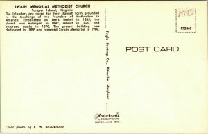 Swain Memorial Methodist Church Tangier Island Virginia VA VTG Postcard UNP