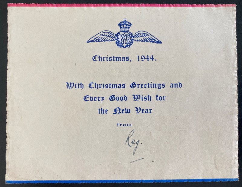 England Royal Air Force Christmas Wishes Card Military RAF WW2 1944 