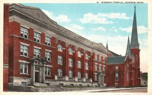 Vintage Postcard 1920's Masonic Temple Jackson Michigan MI