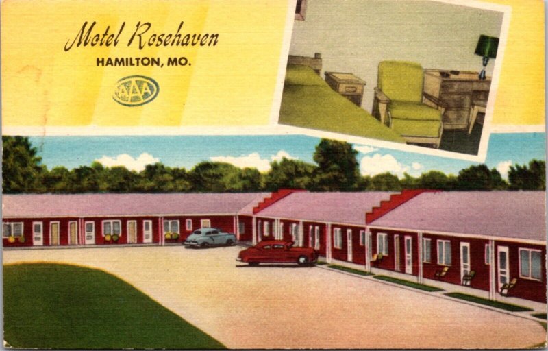 Linen Postcard Motel Rosehaven in Hamilton, Missouri