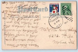 Artist Signed Postcard Christmas Message Holly Berries Mistletoe Tied Seal 1919