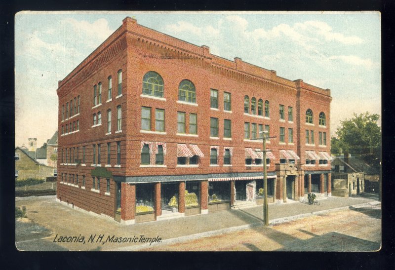 Laconia, New Hampshire/NH Postcard, Masonic Temple, 1909!