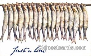 Just a Line Fishing 1910 light corner wear, postal used 1910, yellowing on ba...
