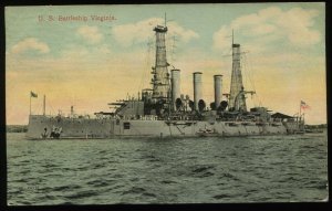 U.S. Battleship Virginia. Valentine Souvenir Co. postcard. Posted 1914