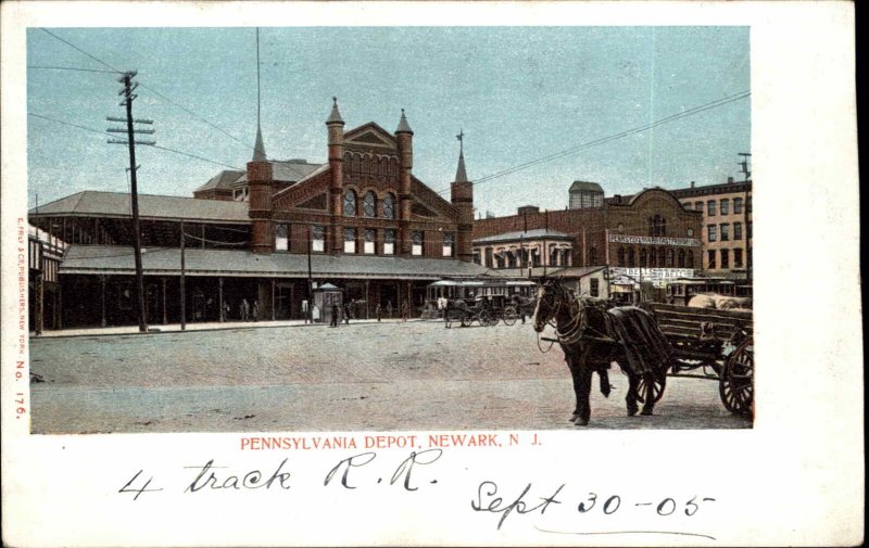 Newark NJ Penna RR Train Depot Station c1905 Postcard