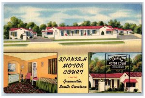 Greenville South Carolina SC Postcard Spanish Motor Court c1940 Vintage Antique