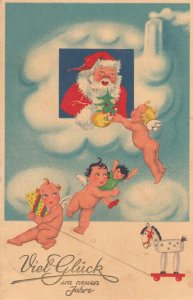 Germany 1934 Christmas greetings fantasy postcard drawn Santa Claus and cupids