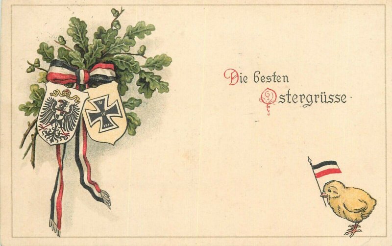 World War 1914-1918 Easter greetings postcard Germany patriotic drawn chick flag 