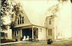 RPPC  Women sitting on House Porch Real Photo Postcard AZO