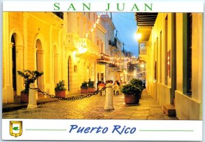 Postcard - Cristo street, nocturnal view - San Juan, Puerto Rico