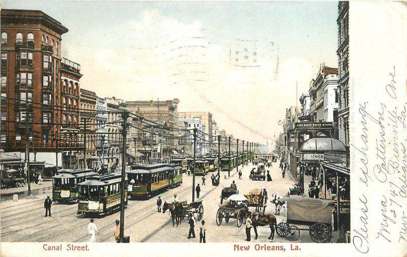 Canal Street 1906 Trolleys New Orleans Louisiana undivided postcard 7945