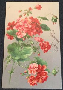 Postcard Unused but w/writing on back “A Birthday Greeting” Flowers LB