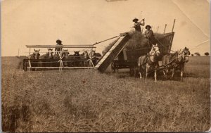 Real Photo Postcard Horse Pulled Farming Harvesting Equipment Wheat Field