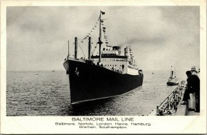 Postcard MD Ship Docking at Baltimore Mail Line to UK and Germany 1920s M58