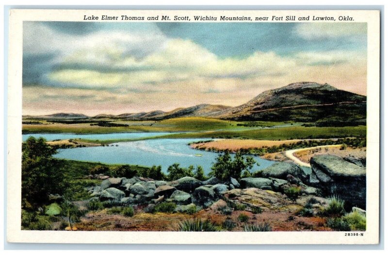 c1930 Lake Elmer Thomas Wichita Mountains Fort Sill Lawton Oklahoma OK Postcard