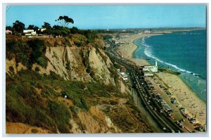 Bird's Eye View Of Pacific Palisades Highway Cars Ocean California CA Postcard