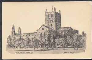 Gloucestershire Postcard - Tewkesbury Abbey - Artist Ernest Hewett    RS11492